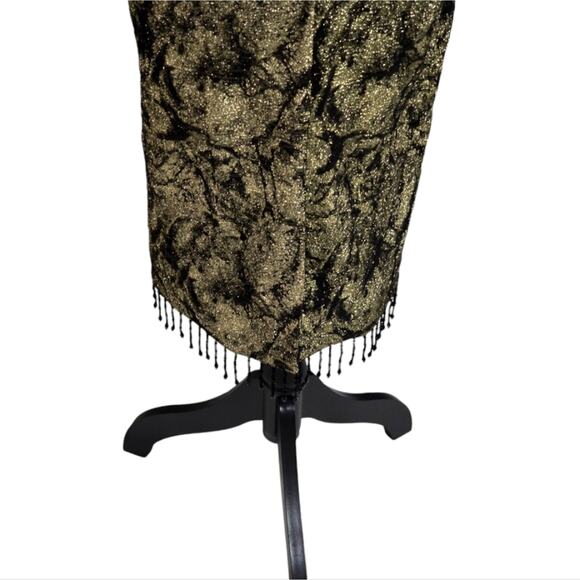 Aidan Mattox Jacquard Scoop Neckline Sleeveless Beaded Fringe Trim Dress Size 0 - Picture 6 of 16